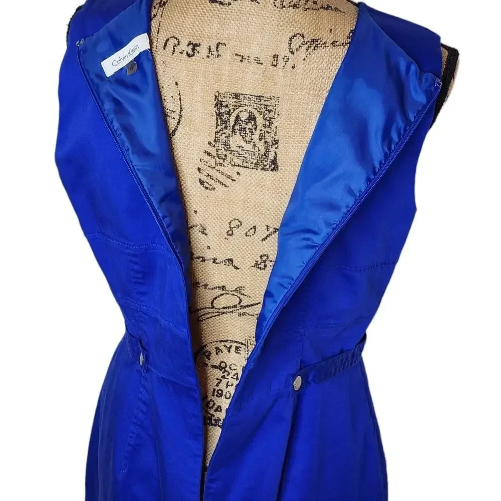 CALVIN Klein Womens Button Tab Cotton Canvas Pencil Dress Size 12 Royal Blue - Picture 4 of 13